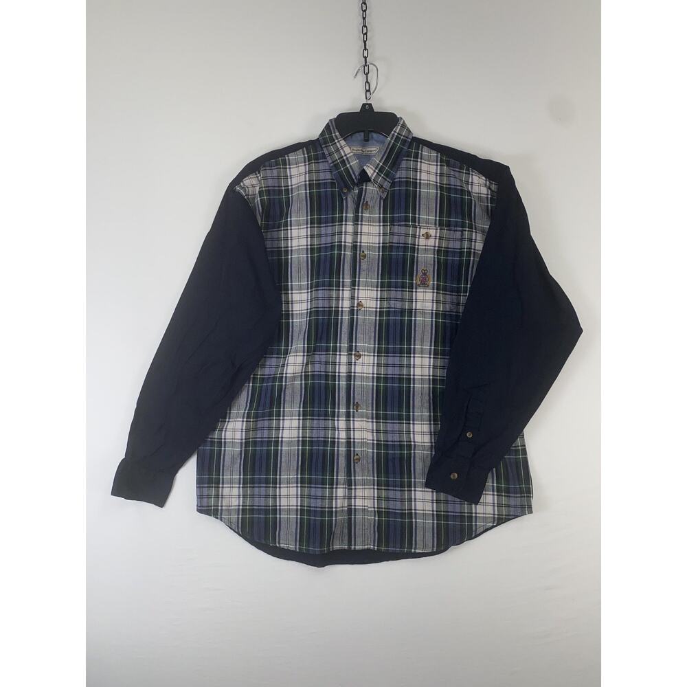 Bugle Boy Company Shirt Mens Large Blue Plaid Long Sleeve Button Down Casual